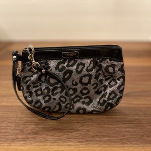 Coach Gray Metallic Madison Ocelot Leopard Wristlet